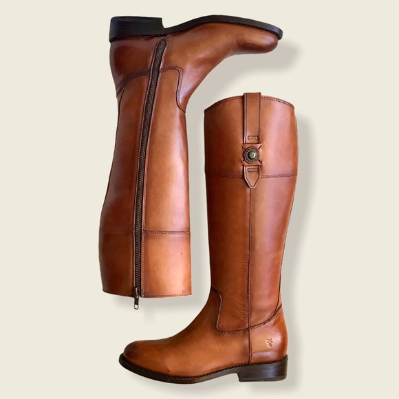 Frye Jayden Button Zip Up Cognac Brown Leather Equestrian Knee High Tall Boots - Picture 16 of 16